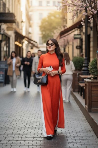 thuê áo dài cam đất