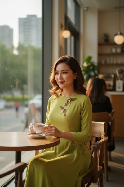 thuê áo dài xanh cốm