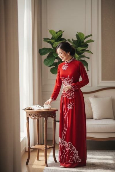 thuê áo dài đỏ