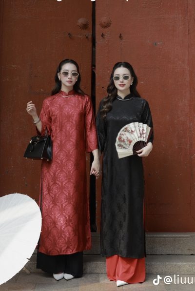 áo dài cách tân đỏ đô
