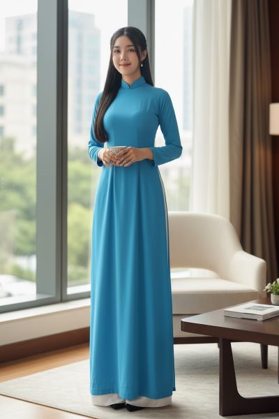 thuê áo dài xanh biển