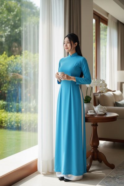 thuê áo dài xanh biển